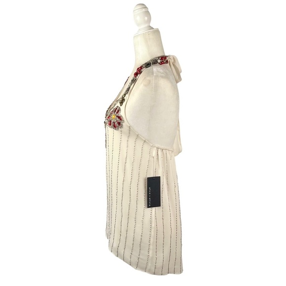 ALICE + OLIVIA Silk Beaded Trim Halter Top - Picture 8 of 16